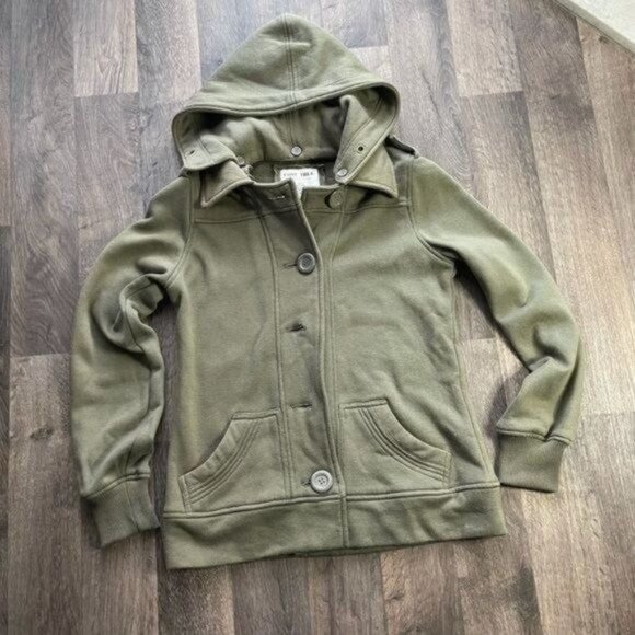Olive Green Hooded Fleece Jacket Light Weight Coat Size S - Picture 4 of 10